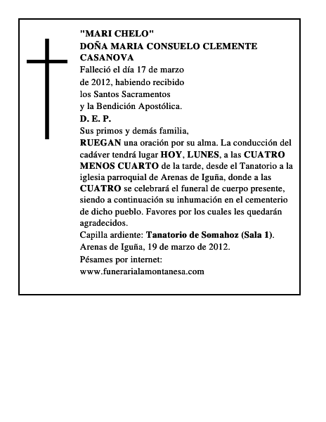 DOÑA MARIA CONSUELO CLEMENTE CASANOVA