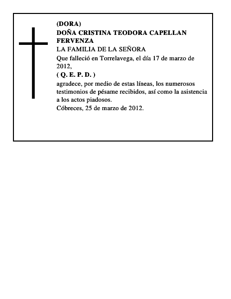 DOÑA CRISTINA TEODORA CAPELLAN FERVENZA