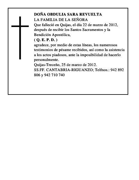 DOÑA OBDULIA SARA REVUELTA