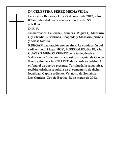 Dª. CELESTINA PEREZ MEDIAVILLA