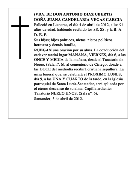 DOÑA JUANA CANDELARIA VEGAS GARCIA