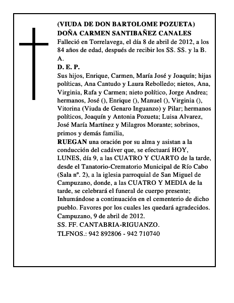 DOÑA CARMEN SANTIBAÑEZ CANALES