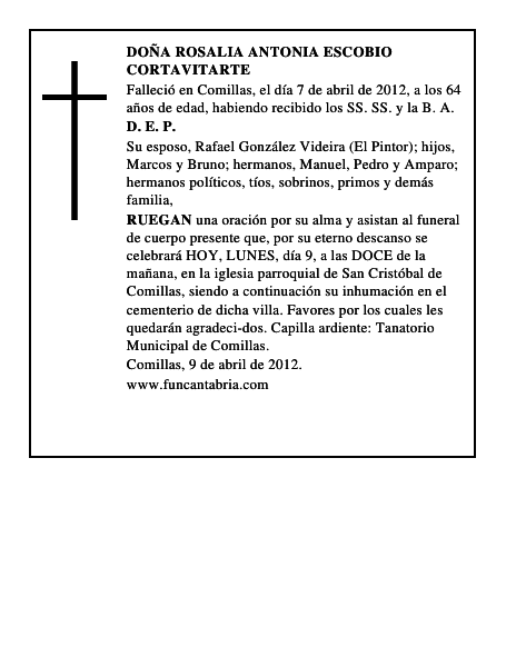 DOÑA ROSALIA ANTONIA ESCOBIO CORTAVITARTE