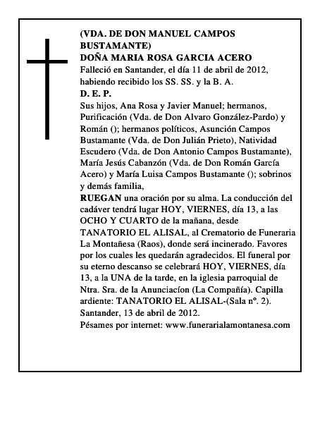 DOÑA MARIA ROSA GARCIA ACERO