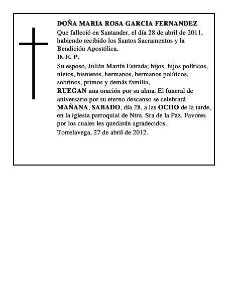 DOÑA MARIA ROSA GARCIA FERNANDEZ