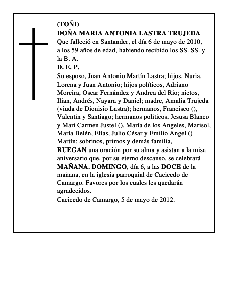 DOÑA MARIA ANTONIA LASTRA TRUJEDA