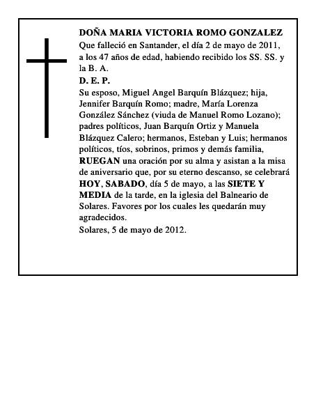 DOÑA MARIA VICTORIA ROMO GONZALEZ