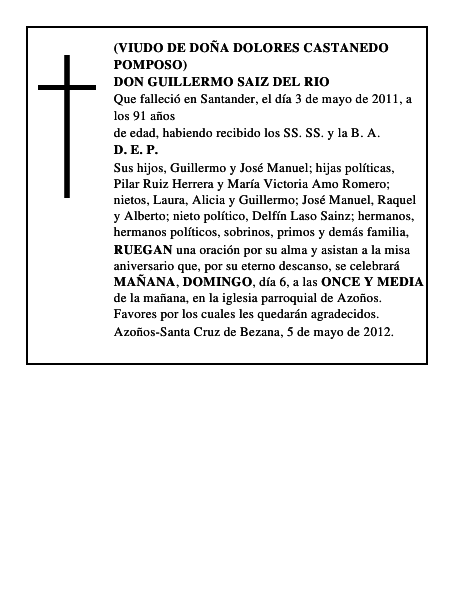 DON GUILLERMO SAIZ DEL RIO