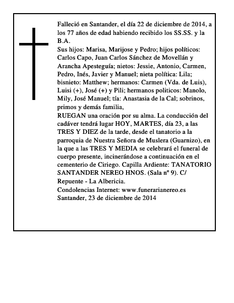 DOÑA MARIA ANTONIA PEREZ DE LA CAL