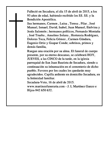 MANUELA DE LA VEGA PÉREZ