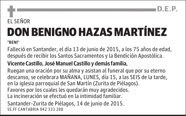BENIGNO HAZAS MARTÍNEZ