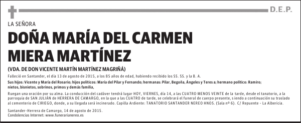 DOÑA MARÍA DEL CARMEN MIERA MARTÍNEZ