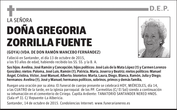 GREGORIA ZORRILLA FUENTE