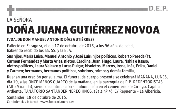 DOÑA JUANA GUTIERREZ NOVOA