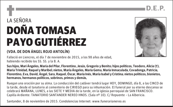 DOÑA TOMASA PAYO GUTIERREZ