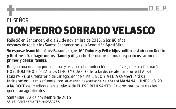 DON PEDRO SOBRADO VELASCO