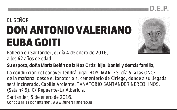 DON ANTONIO VALERIANO EUBA GOITI