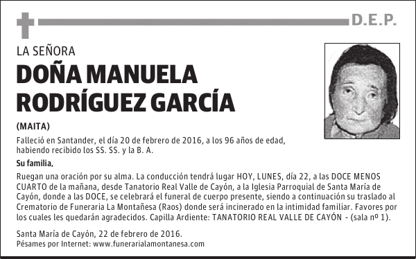 DOÑA MANUELA RODRÍGUEZ GARCÍA