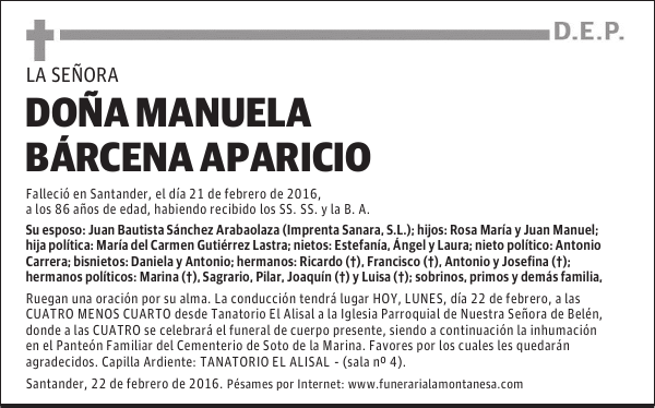 DOÑA MANUELA BÁRCENA APARICIO