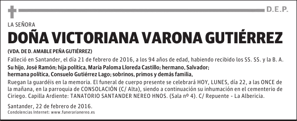 DOÑA VICTORIANA VARONA GUTIÉRREZ