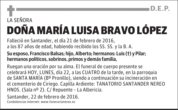 DOÑA MARÍA LUISA BRAVO LÓPEZ