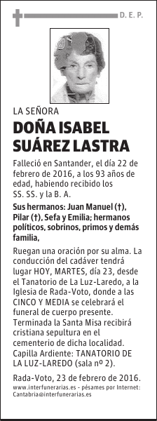 DOÑA ISABEL SUÁREZ LASTRA