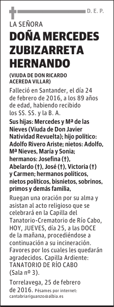 DOÑA MERCEDES ZUBIZARRETA HERNANDO