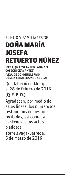 DOÑA MARÍA JOSEFA RETUERTO NUÑEZ