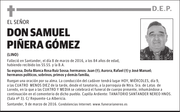 DON SAMUEL PIÑERA GOMEZ