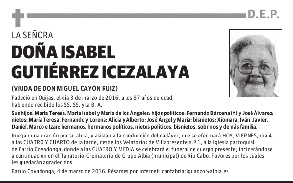DOÑA ISABEL GUTIÉRREZ ICEZALAYA
