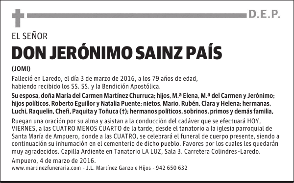 D. JERÓNIMO SAINZ PAÍS