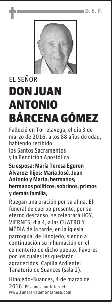 Don Juan Antonio Bárcena Gómez