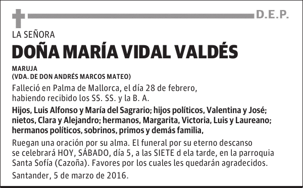 DOÑA MARÍA VIDAL VALDÉS