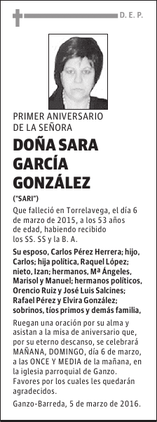 DOÑA SARA GARCÍA GONZÁLEZ
