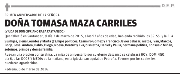 DOÑA TOMASA MAZA CARRILES