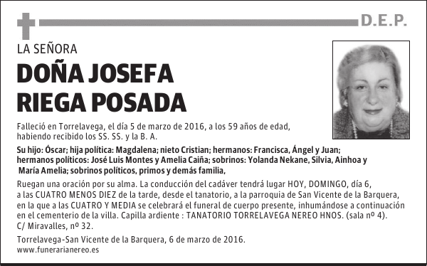 DOÑA JOSEFA RIEGA POSADA