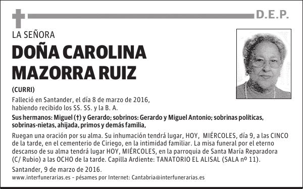 Dª. CAROLINA MAZORRA RUIZ