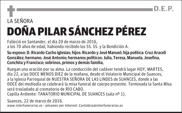 DOÑA PILAR SÁNCHEZ PÉREZ