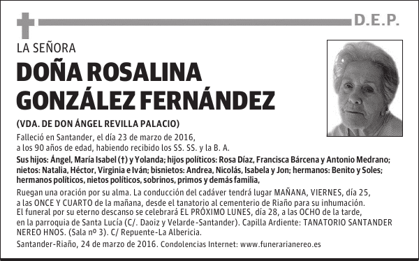 DOÑA ROSALINA GONZÁLEZ FERNÁNDEZ