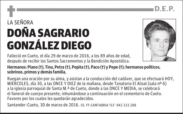 DOÑA SAGRARIO GONZÁLEZ DIEGO