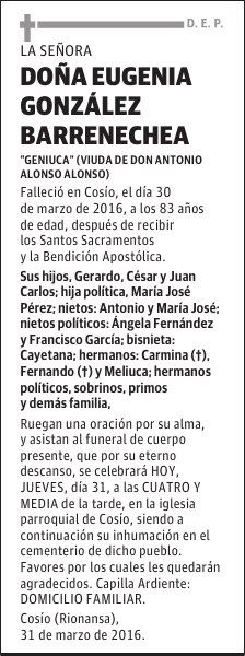 DOÑA EUGENIA GONZÁLEZ BARRENECHEA
