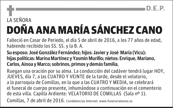 DOÑA ANA MARIA SANCHEZ CANO
