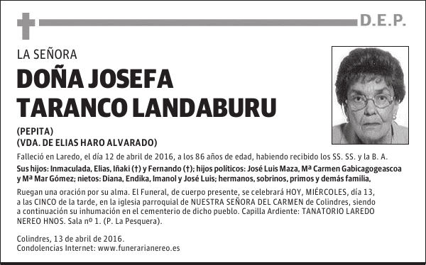 DOÑA JOSEFA TARANCO LANDABURU