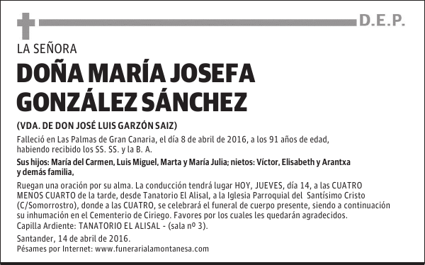 DOÑA MARÍA JOSEFA GONZÁLEZ SÁNCHEZ