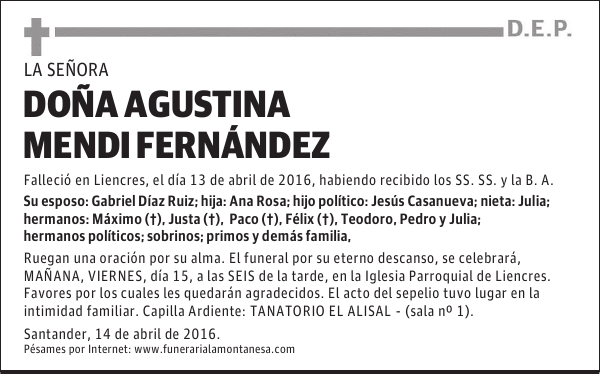 DOÑA AGUSTINA MENDI FERNÁNDEZ