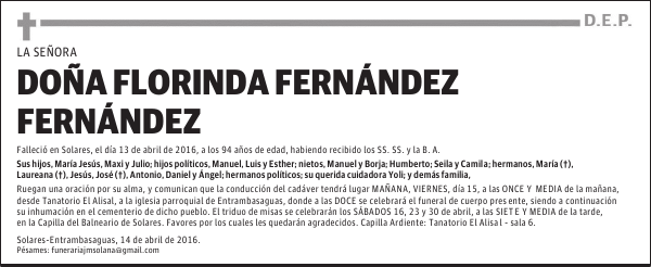 DOÑA FLORINDA FERNÁNDEZ FERNÁNDEZ