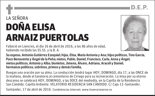 DOÑA ELISA ARNAIZ PUERTOLAS