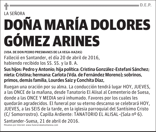 Doña María Dolores Gómez Arines