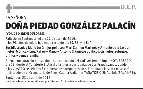 Da. PIEDAD GONZÁLEZ PALACÍN