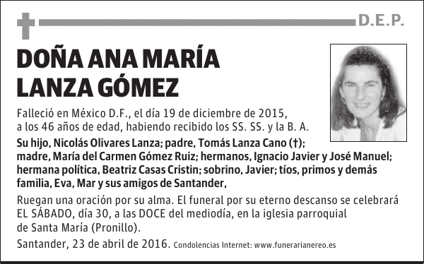DOÑA ANA MARIA LANZA GOMEZ